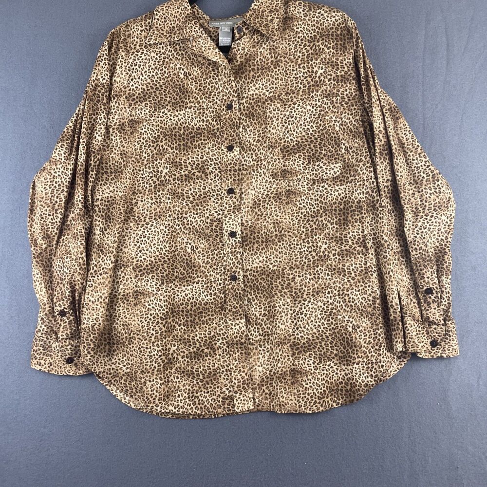 Jones Of New York Leopard Print 100% Cotton Blouse Womens 1X